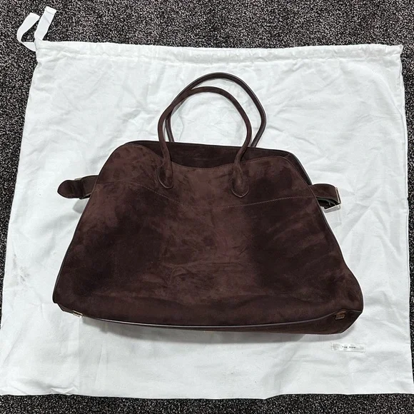 The Row Soft Margaux 17 Brown Suede Leather Top Handle Bag - Picture 12 of 16